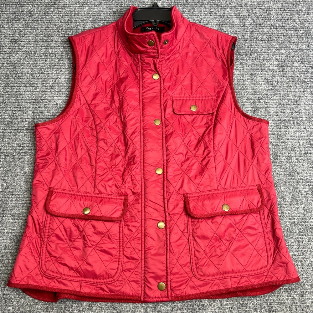 Talbots Womens Red Quilted Fleece Lined Vest Snap Front Size Large